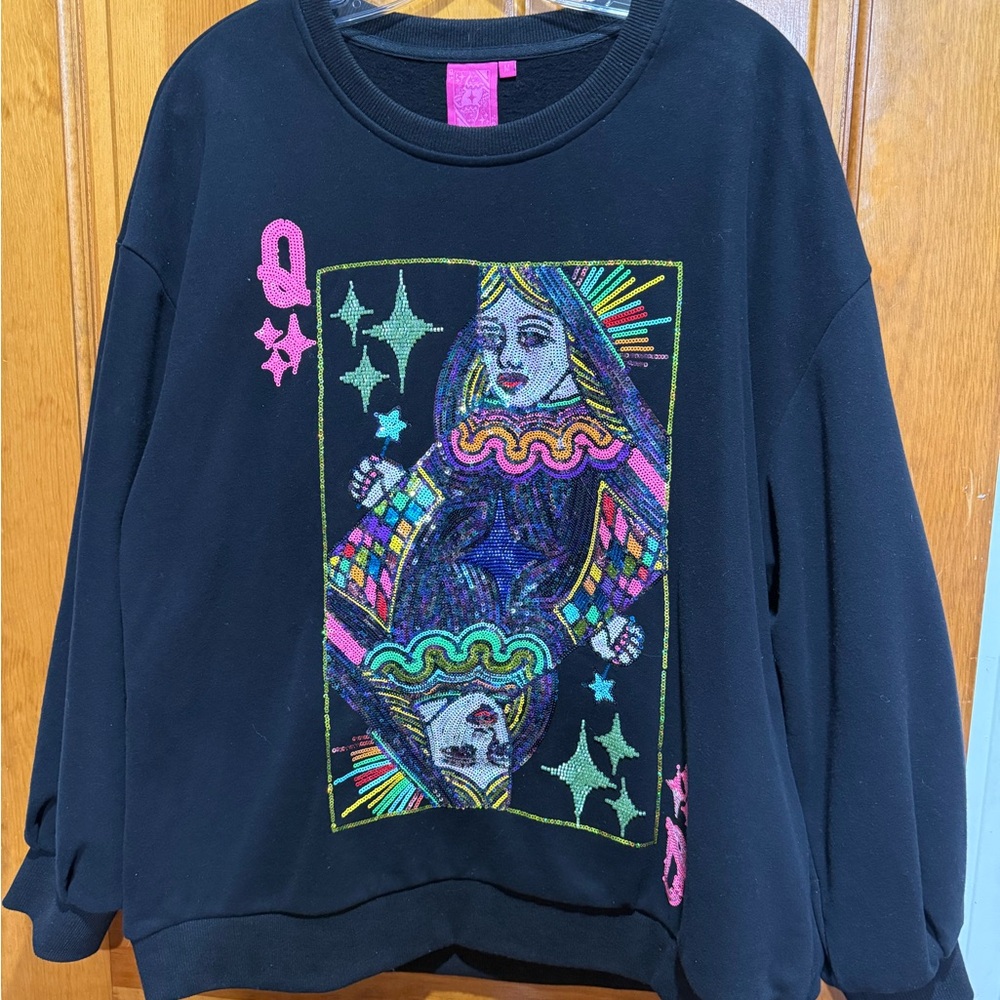 QUEEN OF SPARKLES Black Sweatshirt with Colorful Graphic